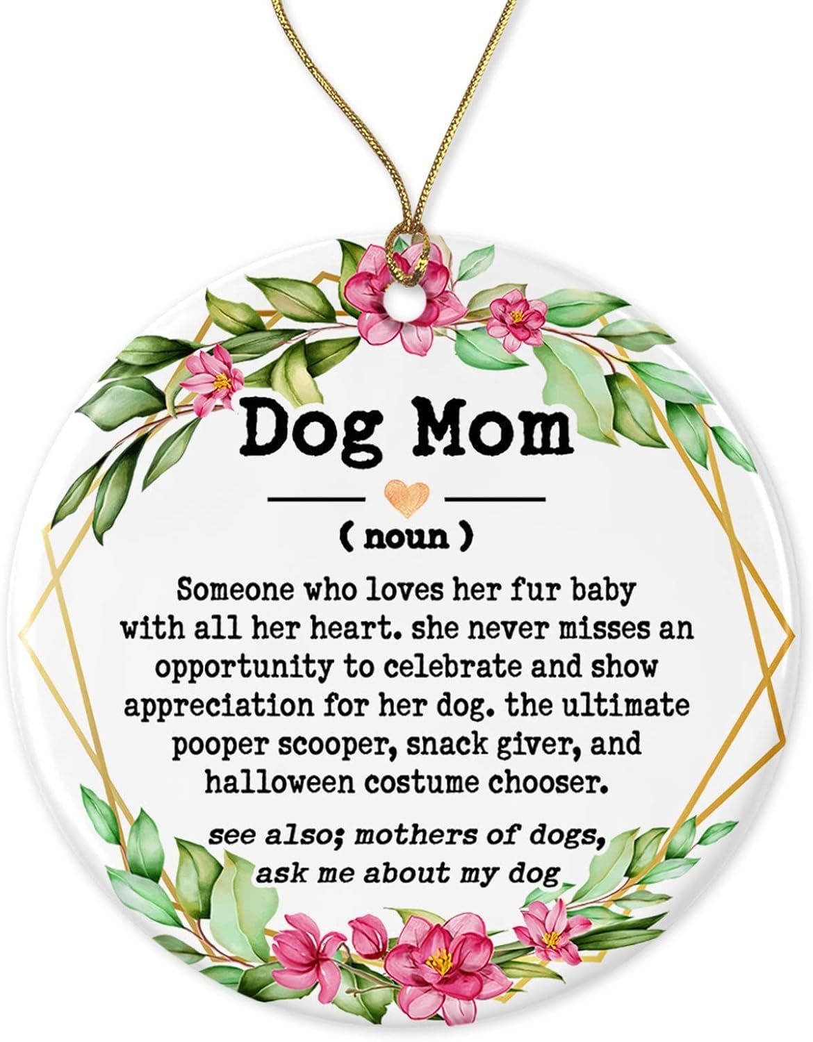Adorno de definición para mamá de perro, regalos para amantes de los perros, regalos para madres de perros, regalo de Navidad impreso en ambos lados