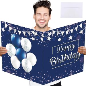 Tarjeta de cumpleaños jumbo con sobre, tarjeta de felicitación extra grande de 22 x 14 pulgadas para mujeres, hombres, jefes, libro de invitados Tarjeta de cumpleaños jumbo con sobre, tarjeta de felicitación extra grande de 22 x 14 pulgadas para mujeres, hombres, jefes, libro de invitados