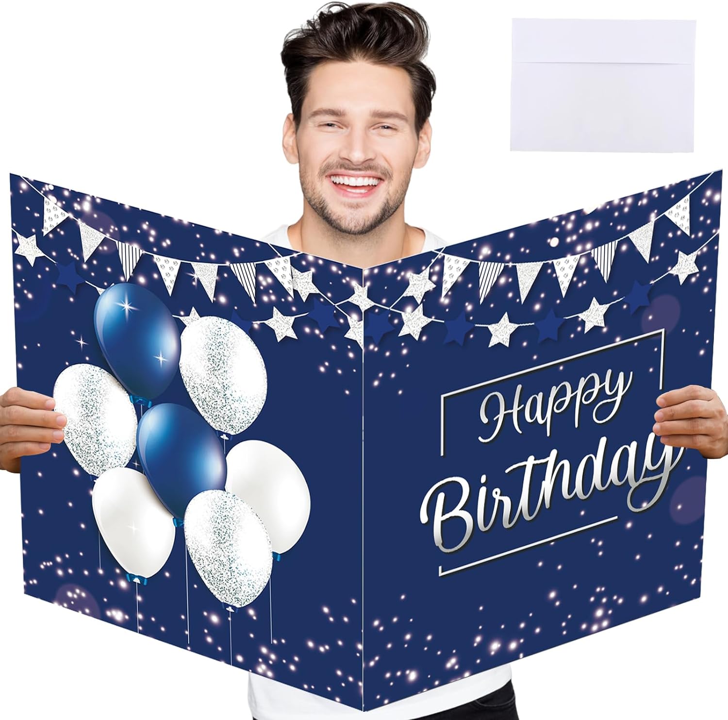 Tarjeta de cumpleaños jumbo con sobre, tarjeta de felicitación extra grande de 22 x 14 pulgadas para mujeres, hombres, jefes, libro de invitados