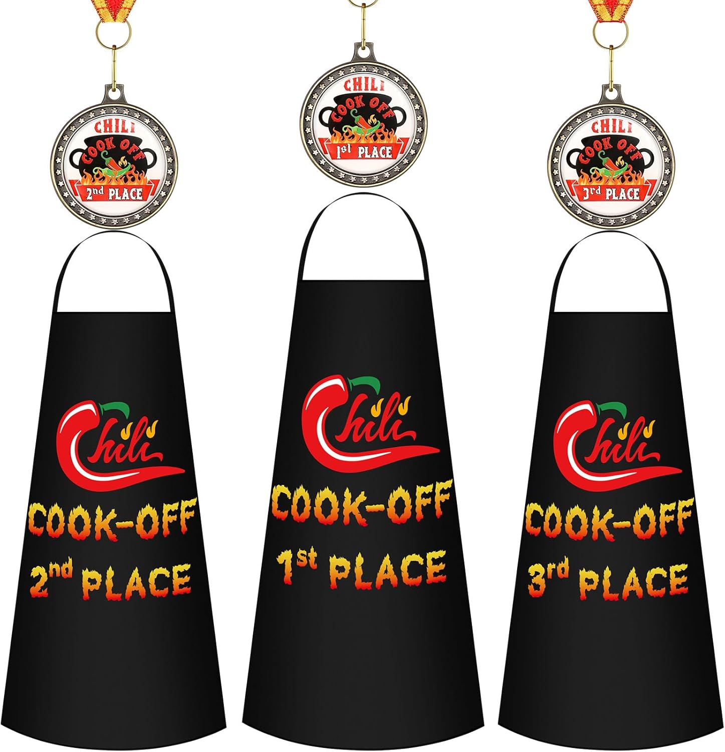 Mepase Juego de 6 medallas de premio de Chili Cook off para cocinar, delantal de chile para cocinar, 1, 2, 3er premio, juego de 3 medallas para