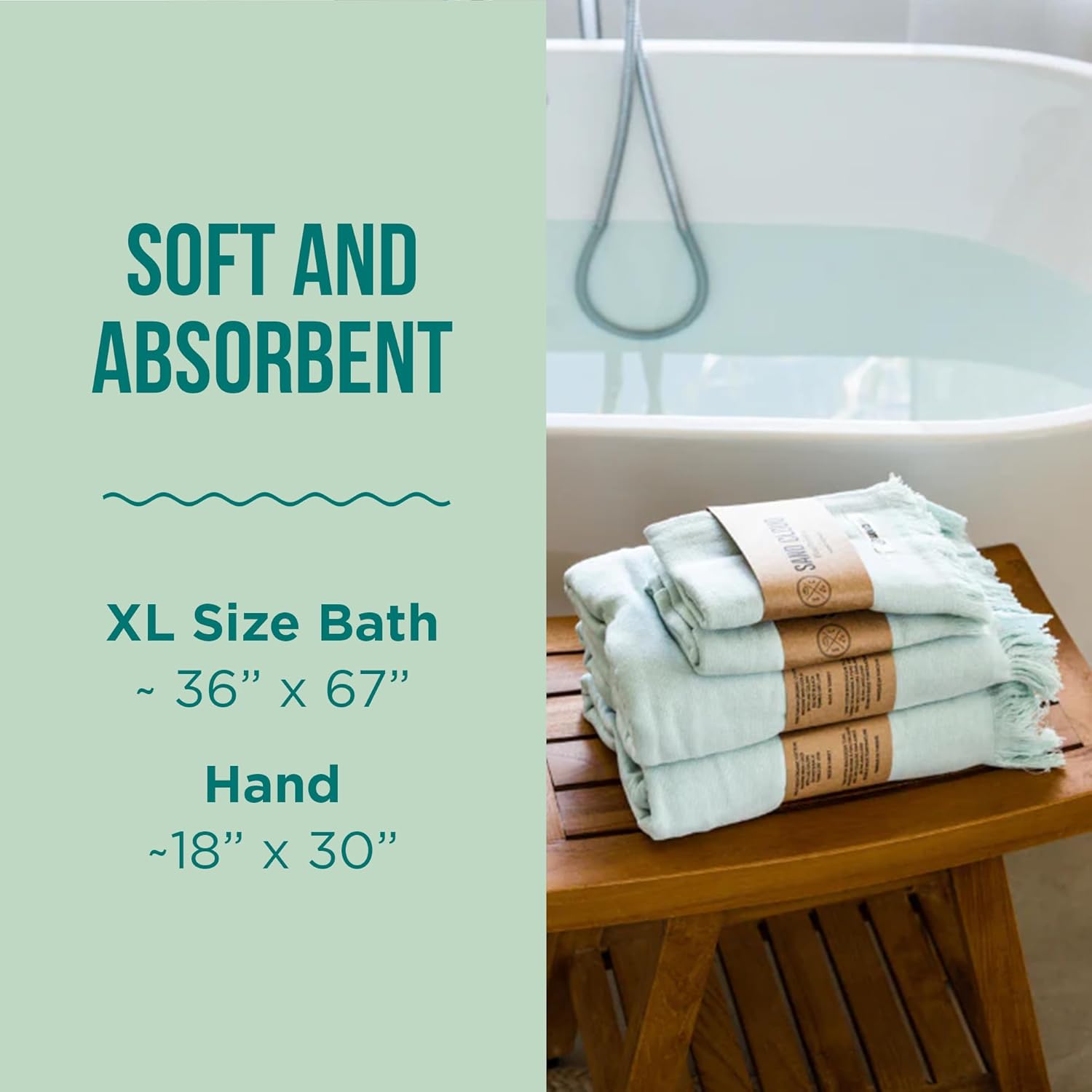 Sand Cloud Paquete de 4 toallas de baño turcas para baño, tamaño grande, hilo de algodón 100% orgánico certificado, ligero, suave y absorbente,