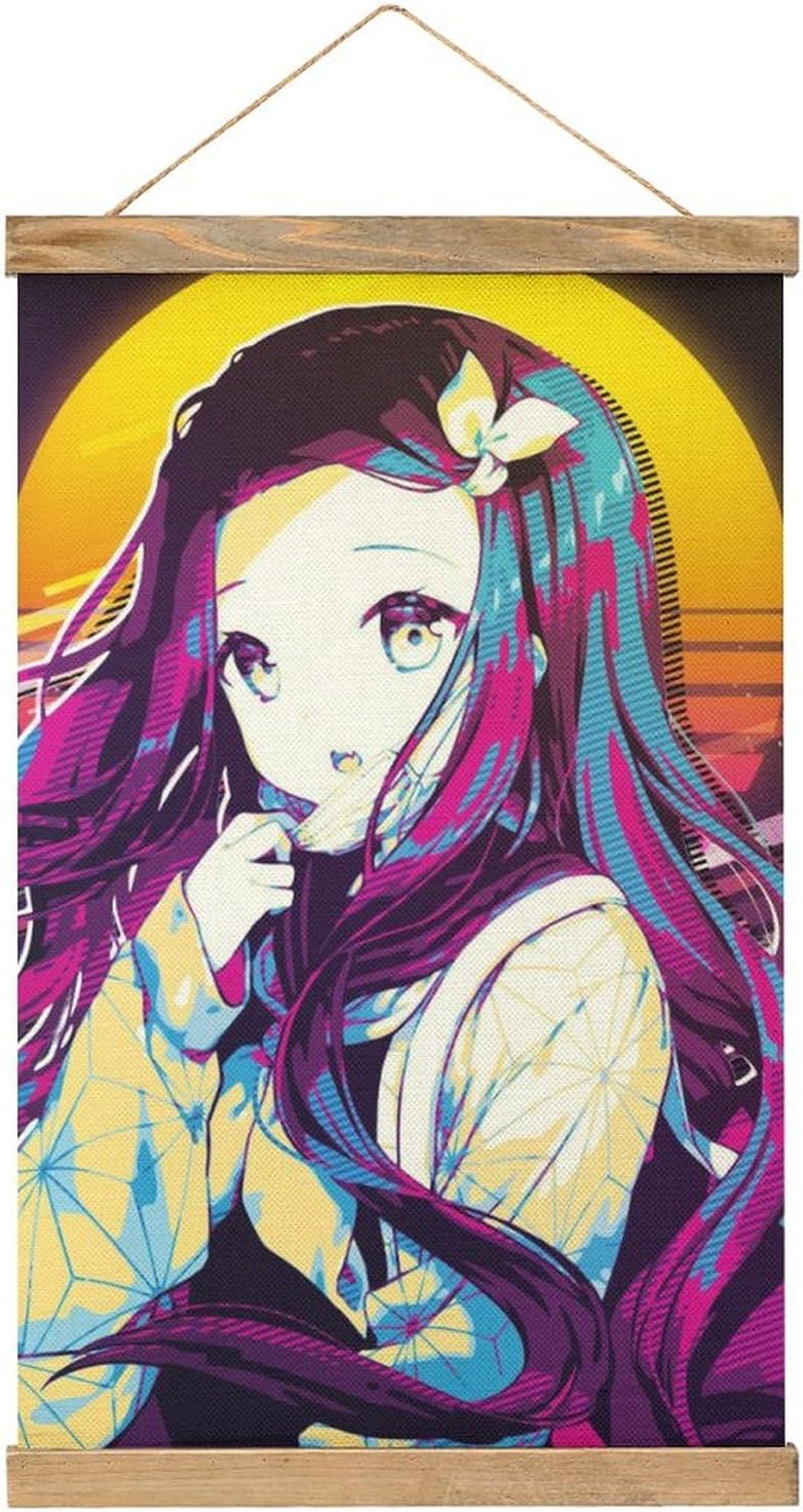 BAWUTZ Bonito póster de desplazamiento de Nezuko Kamado para decoración de pared, cuadros colgantes, marco de madera, kit magnético para decoración