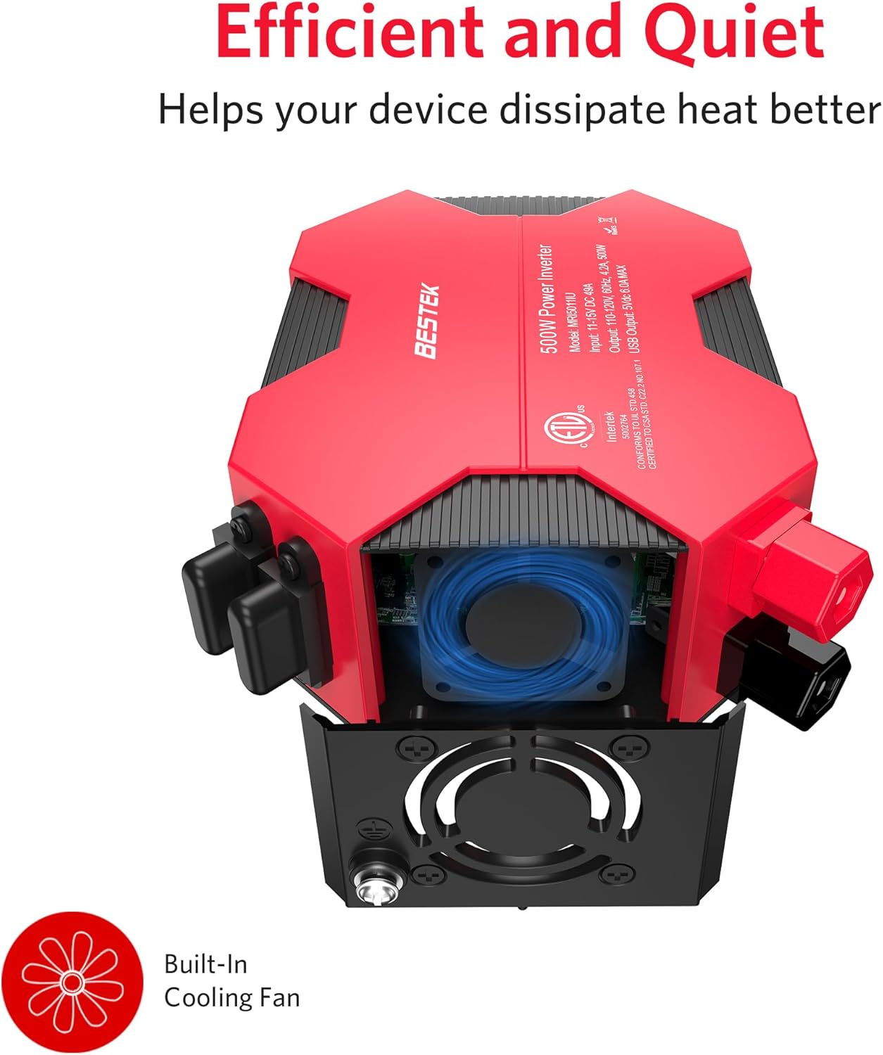 BESTEK Inversor de corriente para automóvil de 500 W, CC 12 V a CA, 110 V, adaptador de enchufe de automóvil, convertidor de corriente con 4 puertos