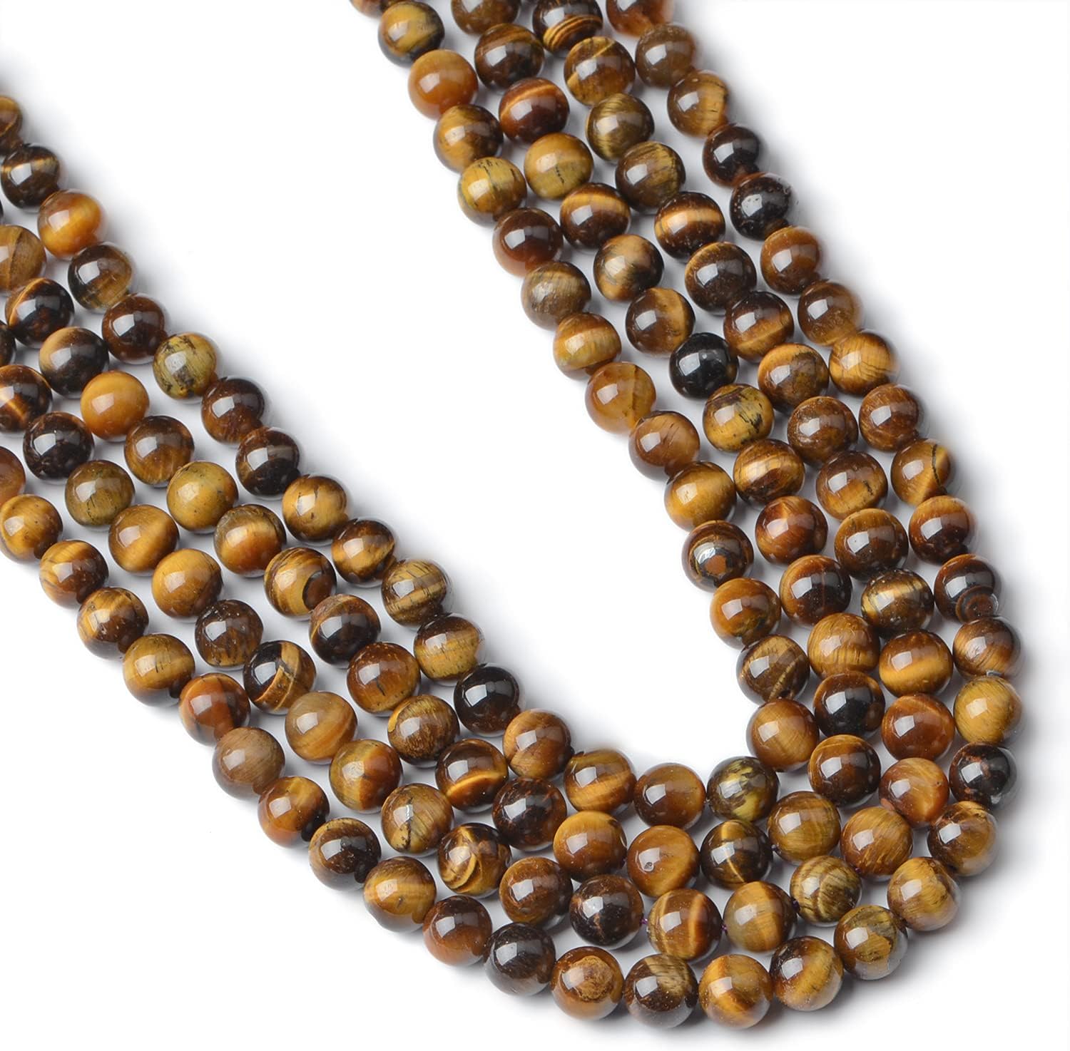 200 cuentas sueltas y redondas de ojo de tigre amarillo natural (piedra preciosa) de 0.236pulgadas para hacer joyas y cordón elástico de cristal