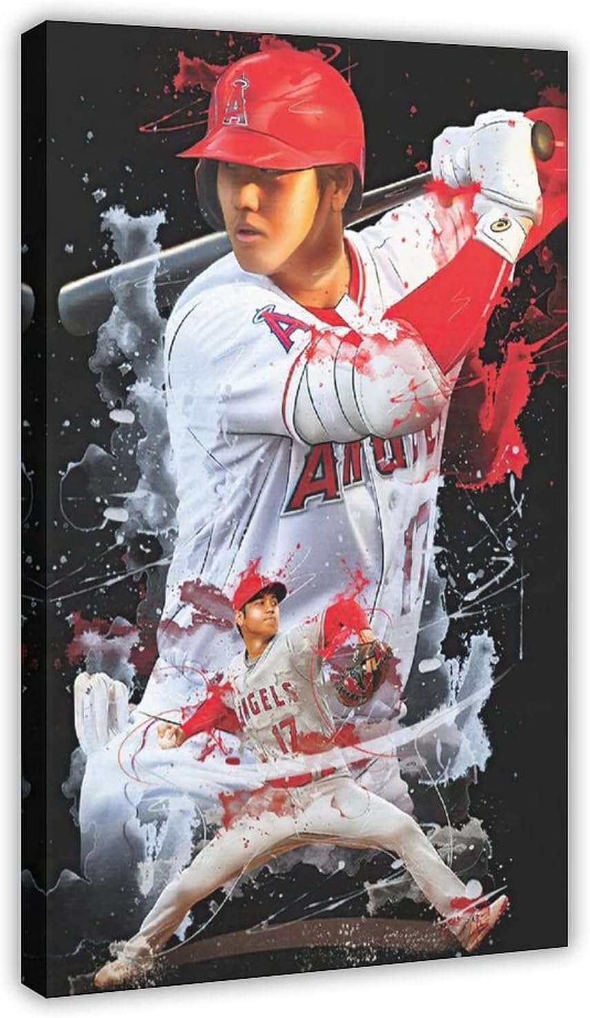 Shohei Ohtani – Póster de béisbol con retrato de béisbol, arte de pared, pintura impresa para sala de estar, dormitorio, marco 24 x 36 pulgadas