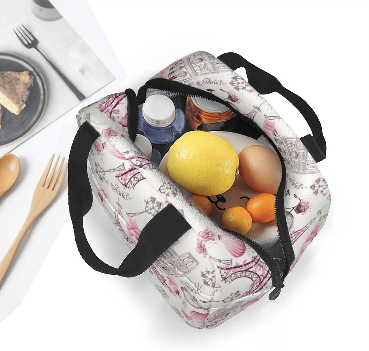 Bolsa de almuerzo aislada París Torre Eiffel Rosa Enfriador Tote Reutilizable Lonchera Contenedor para Trabajo Oficina Viajes Picnic