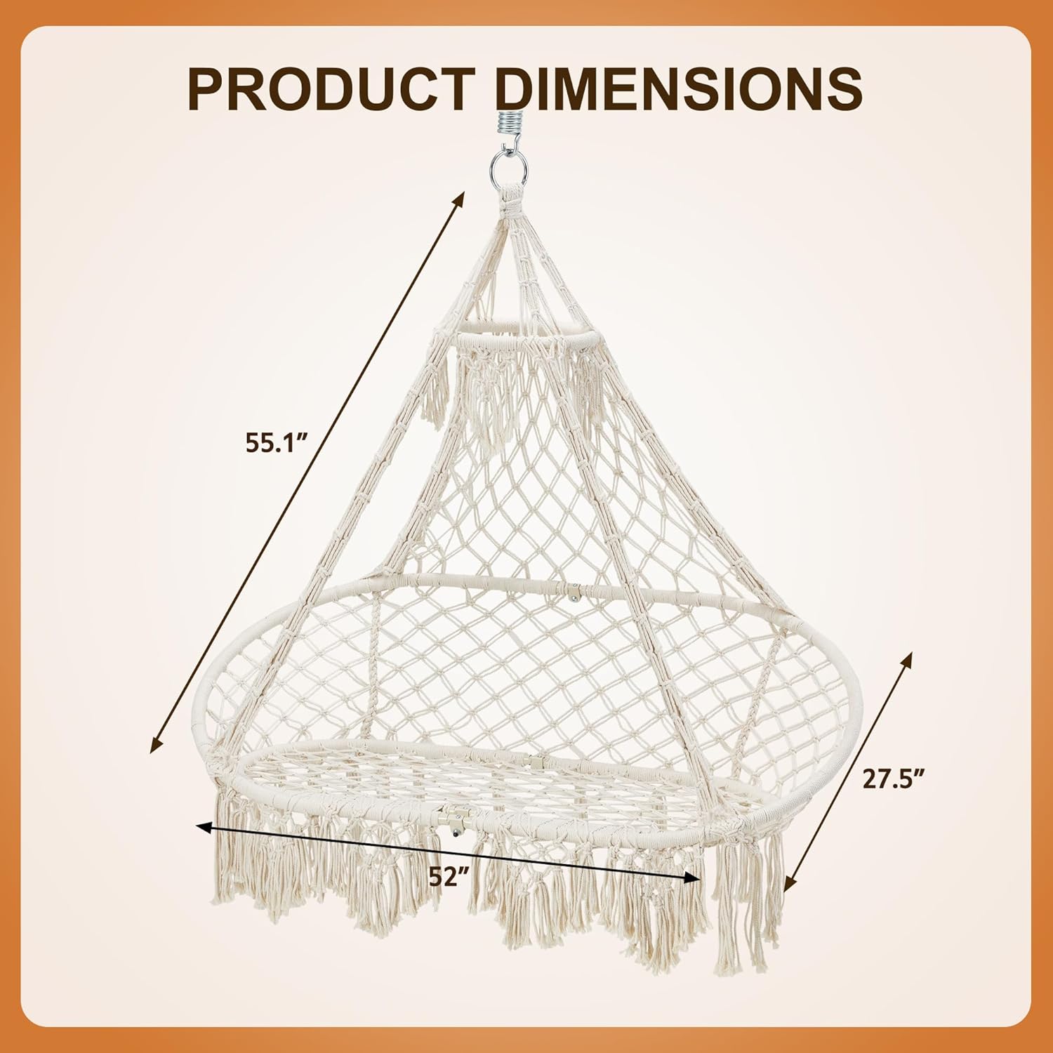 Silla hamaca para 2 personas, columpio de macramé, silla colgante bohemia tejida a mano, marco de metal, capacidad de 400 libras para interiores y
