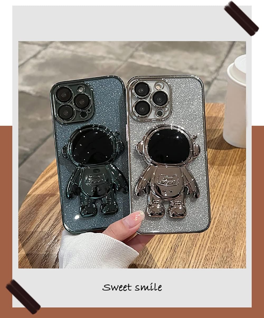 Roemary Funda con soporte oculto de astronauta para iPhone 15 Pro Max, color verde, funda con soporte plegable de astronauta con protector de