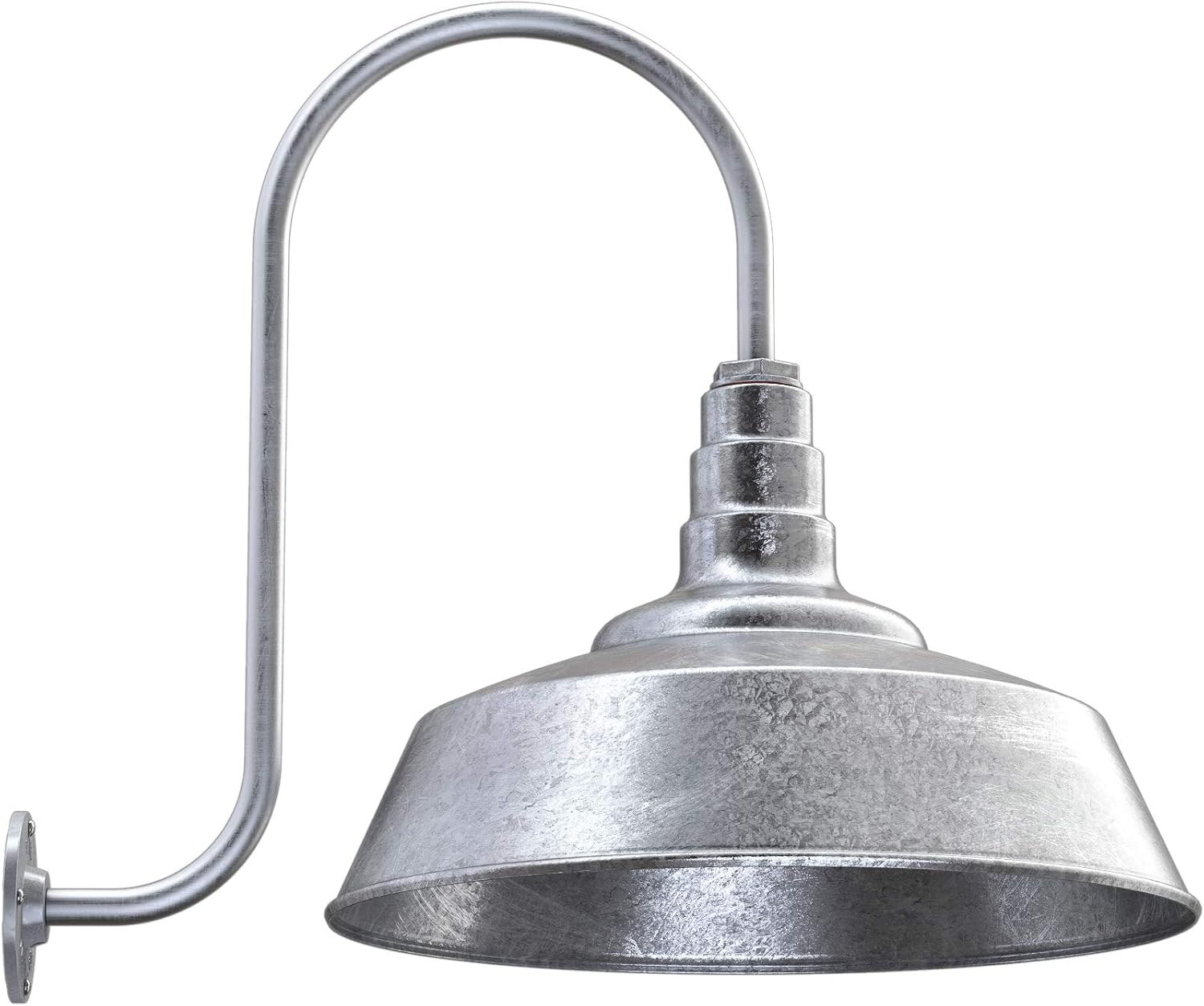 Steel Lighting Co. Redondo – Luz de granero  Montaje en pared al aire libre  Cúpula de 20 pulgadas  Cuello de cisne ascendente  Luz grande de