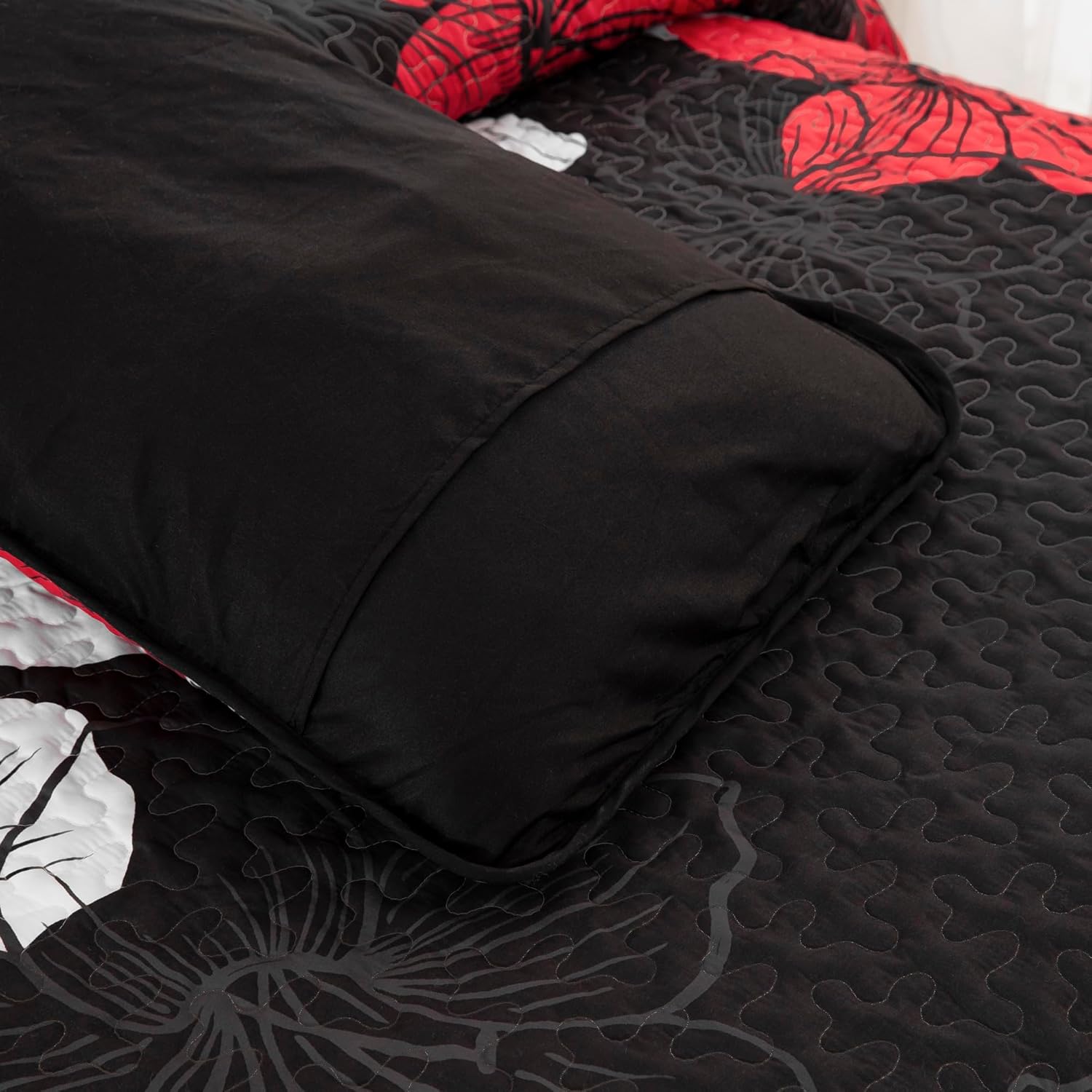 DJY Juego de edredón de 3 piezas California King con patrón floral rojo, elegante colcha bohemia con 2 fundas de almohada, juego de edredón floral