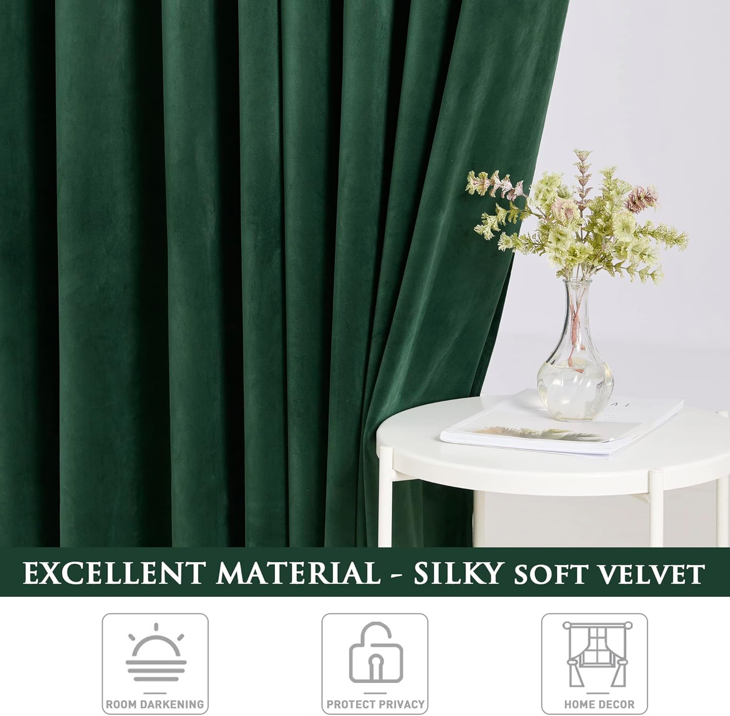 StangH Cortinas verdes de terciopelo, cortinas extralargas para oscurecer la habitación del dormitorio, cortinas para sala de estar, cortina