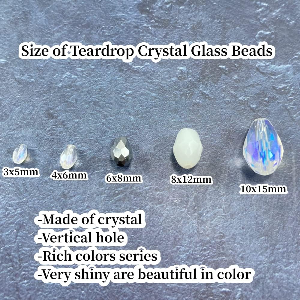 200 cuentas de cristal de lágrima de 0.18 x 0.18 pulgadas con agujero vertical facetado de vidrio facetado, cuentas espaciadoras para pulseras,
