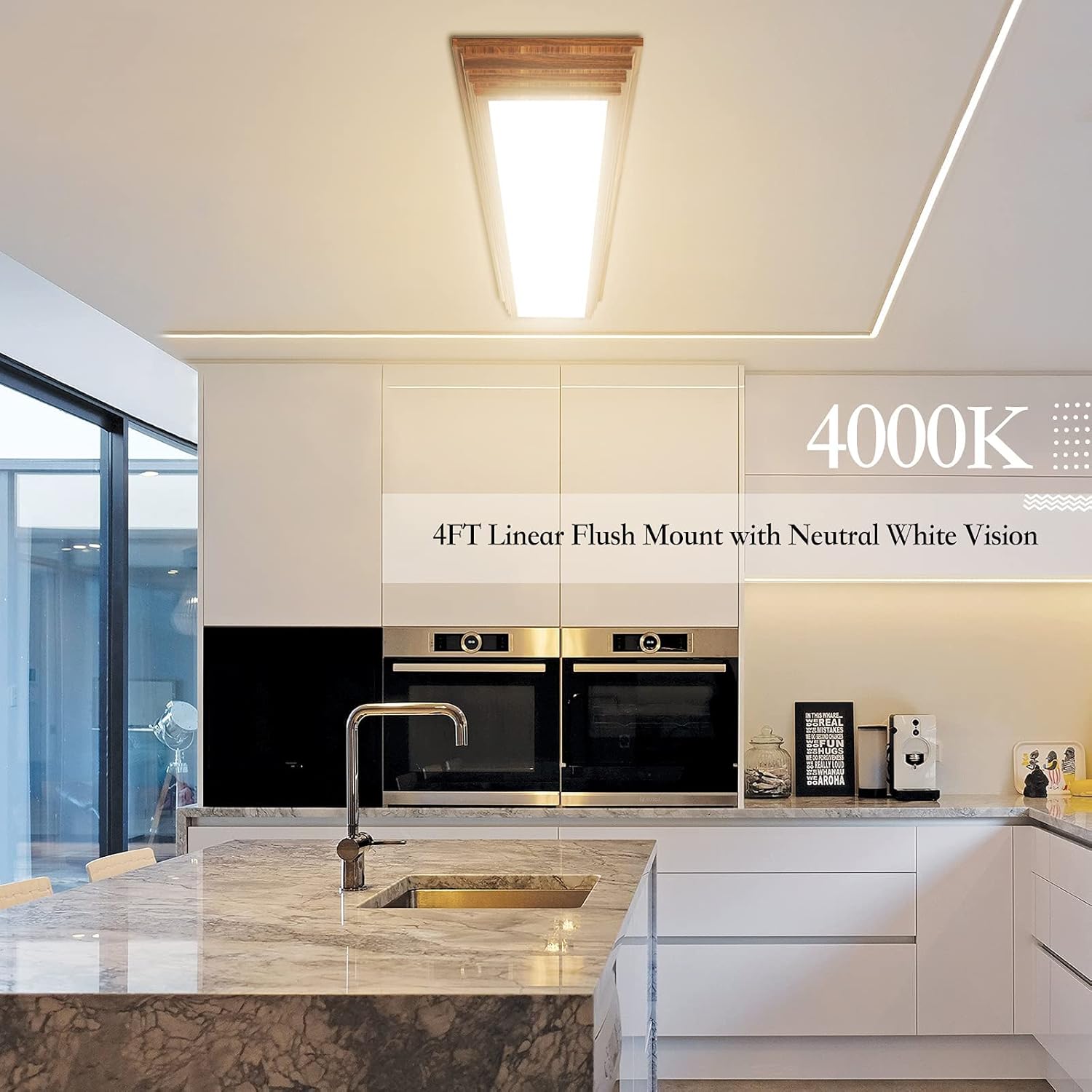FAITHSAIL Lámpara LED de 4 pies, 48 LED de techo envolvente con 3000 K4000 K5000 K CCT seleccionable, luz LED de cocina de 4 pies con marco de