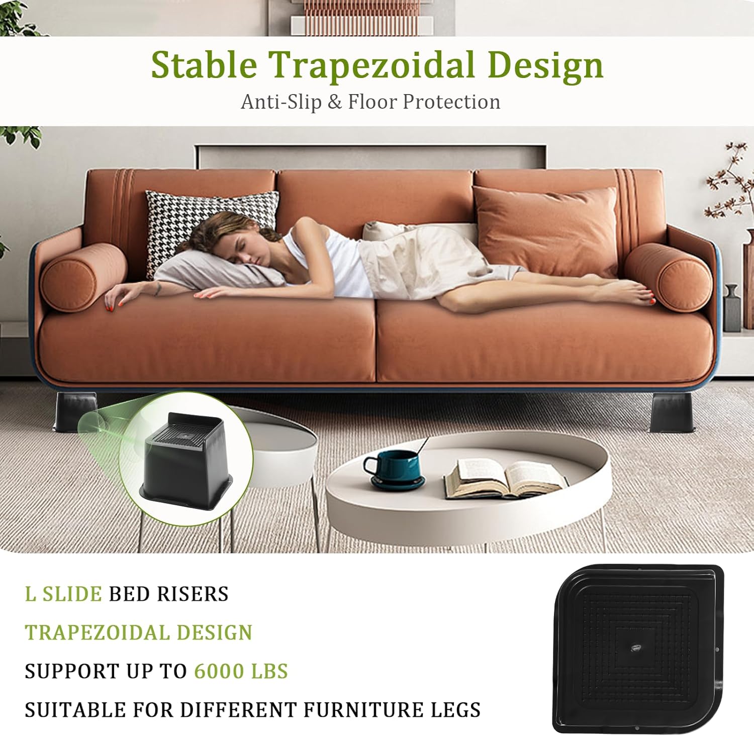 Ketofa Elevadores de cama resistentes de 4 pulgadas, elevadores de sofá para muebles con diseño antideslizante, material ABS duradero, elevadores de