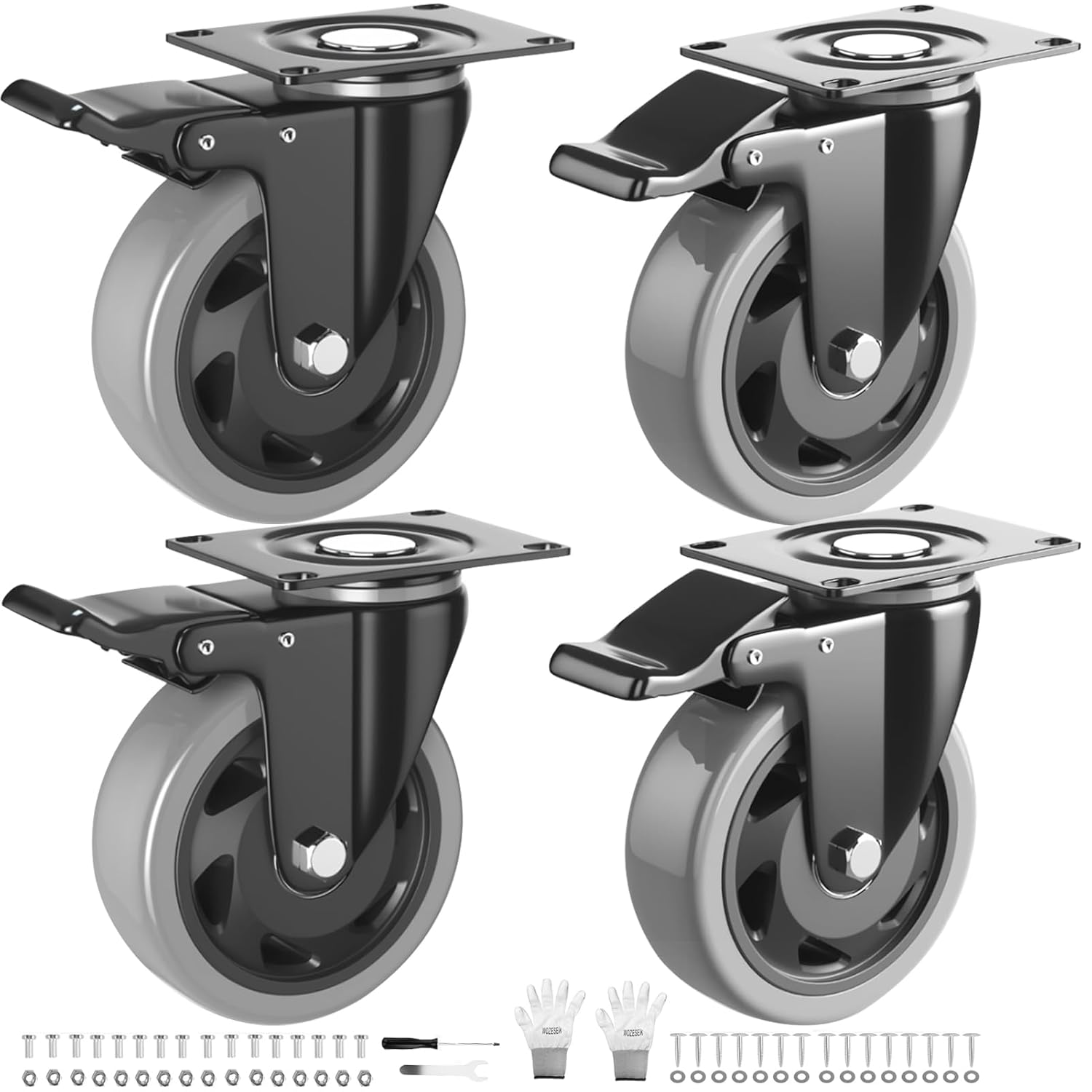 Juego de 4 ruedas de 3 pulgadas con bloqueo doble de seguridad, ruedas giratorias con rodamientos de bolas dobles, ruedas industriales para muebles,