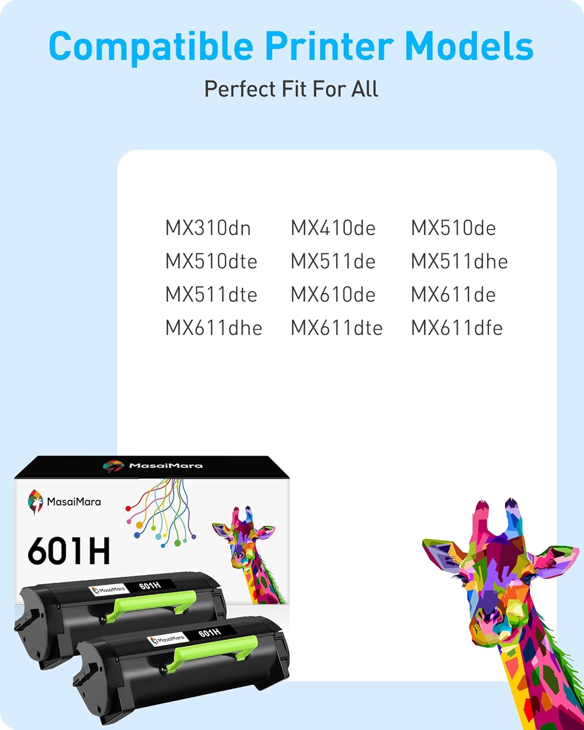 10,000 páginas Alto Rendimiento 60F1H00 601H Cartucho de tóner para Lexmark MX310dn MX410de MX510de MX511de MX510dte MX511dhe MX511dte MX610de