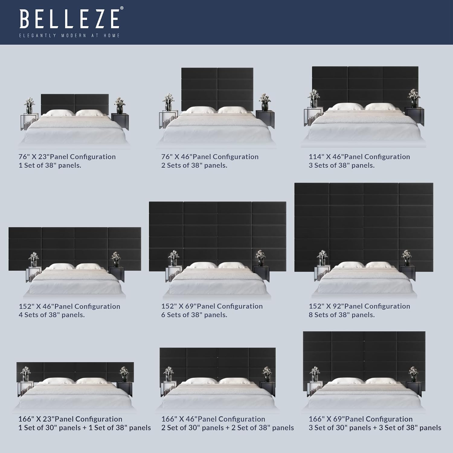 BELLEZE Paneles tapizados de pared, cabeceros tapizados para montar en la pared, cabeceros acolchados cómodos y modernos, paquete de 4 paneles,