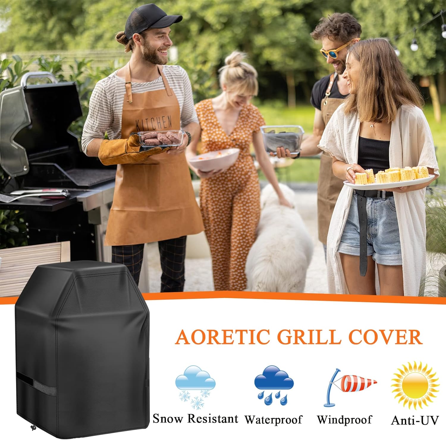 Funda para parrilla de gas de 32 pulgadas, se adapta a la mayoría de parrillas de 2 quemadores, impermeable, con correas de velcro y cordón