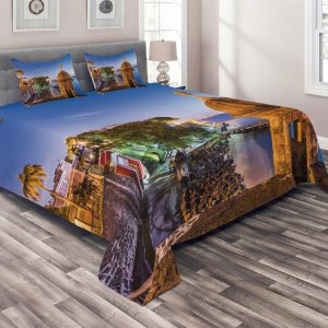 Lunarable Puerto Rico Coverlet, Coast at Paseo de la Princesa Retro Style Architectural Elements Photography, 3 Piece Decorative Quilted Bedspread Lunarable Puerto Rico Coverlet, Coast at Paseo de la Princesa Retro Style Architectural Elements Photography, 3 Piece Decorative Quilted Bedspread