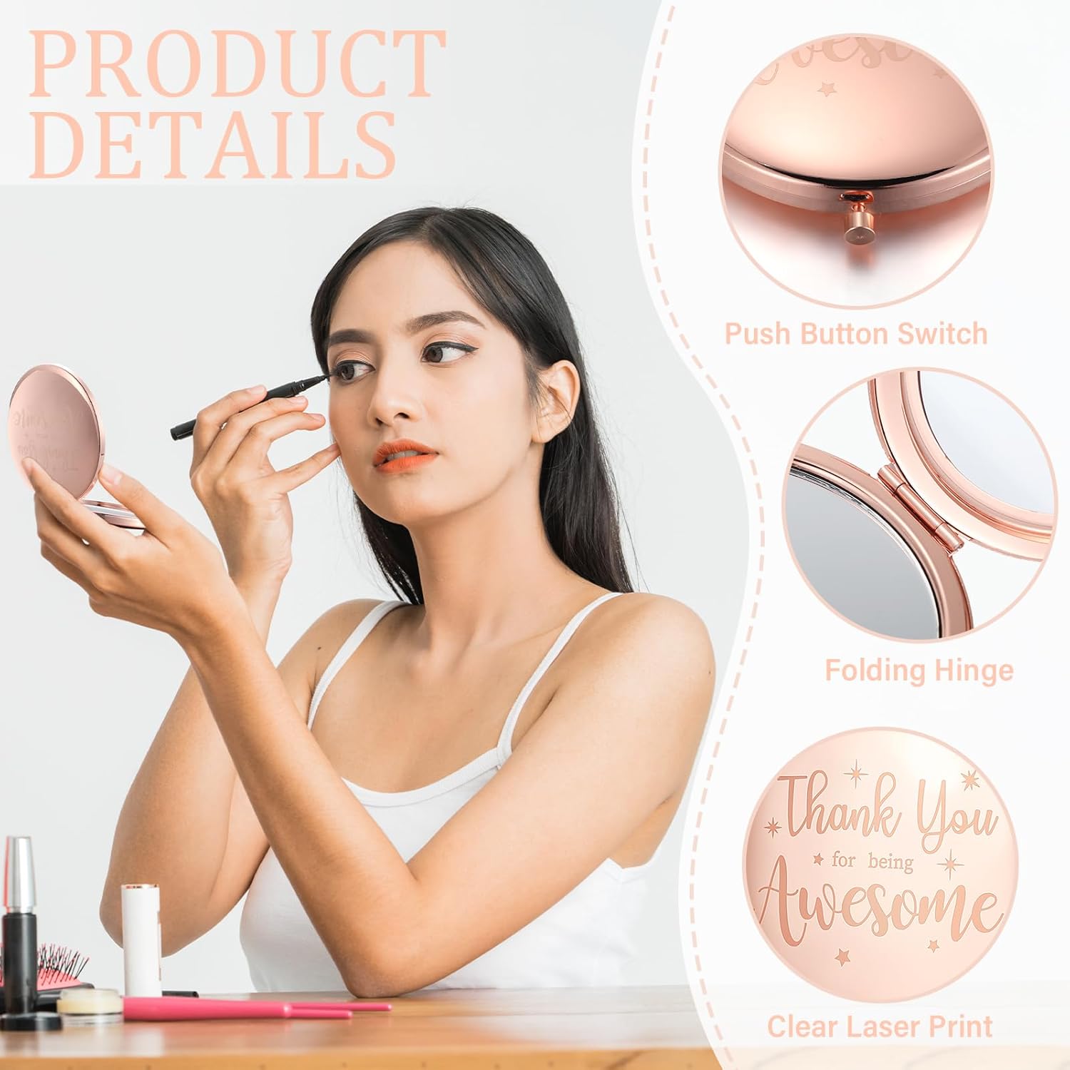 Thyle 24 piezas de espejo compacto inspirador Thank You for Being Awesome Portable Handheld Round Makeup Metal Pocket Mirror Regalos de