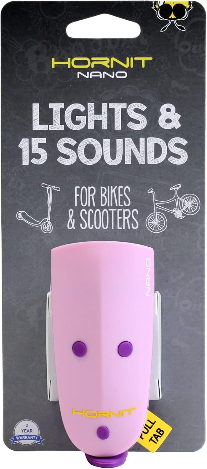 Hornit Mini Nano – Bocina y luz para bicicleta y scooter para niños y niños – 15 efectos de sonido  3 ajustes de luz