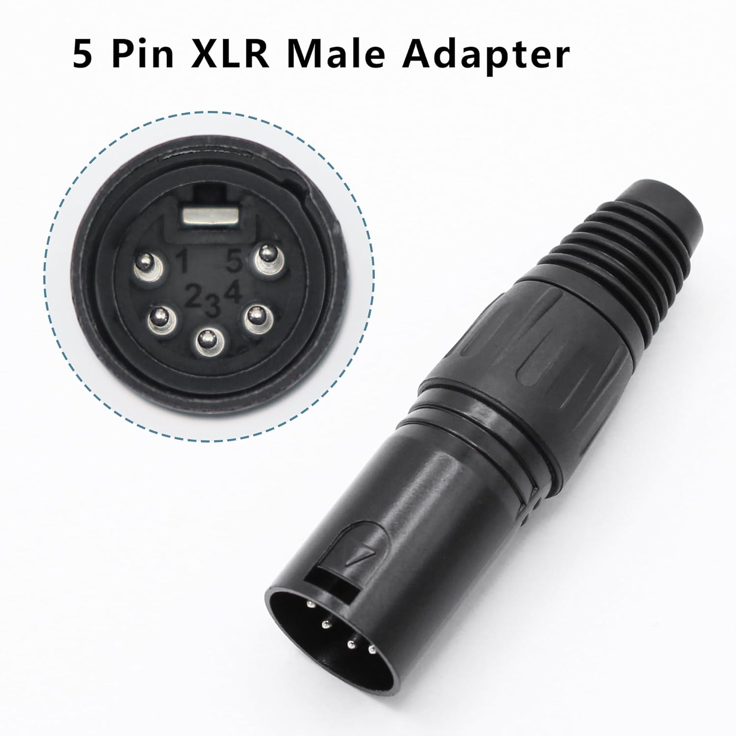 Conector de cable XLR de 5 pines XLR de 5 pines, conector macho de micrófono, conector de cable de micrófono, adaptador de audio, negro, paquete de 2