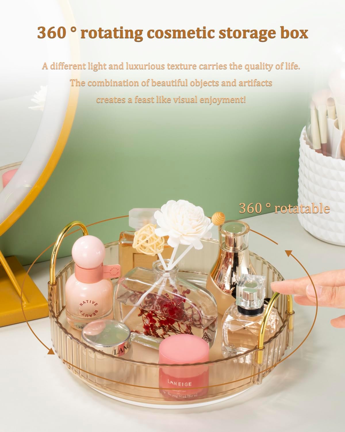 Organizador de maquillaje giratorio de 360, organizador de mostrador de baño, organizador de cuidado de la piel, organizadores de maquillaje y