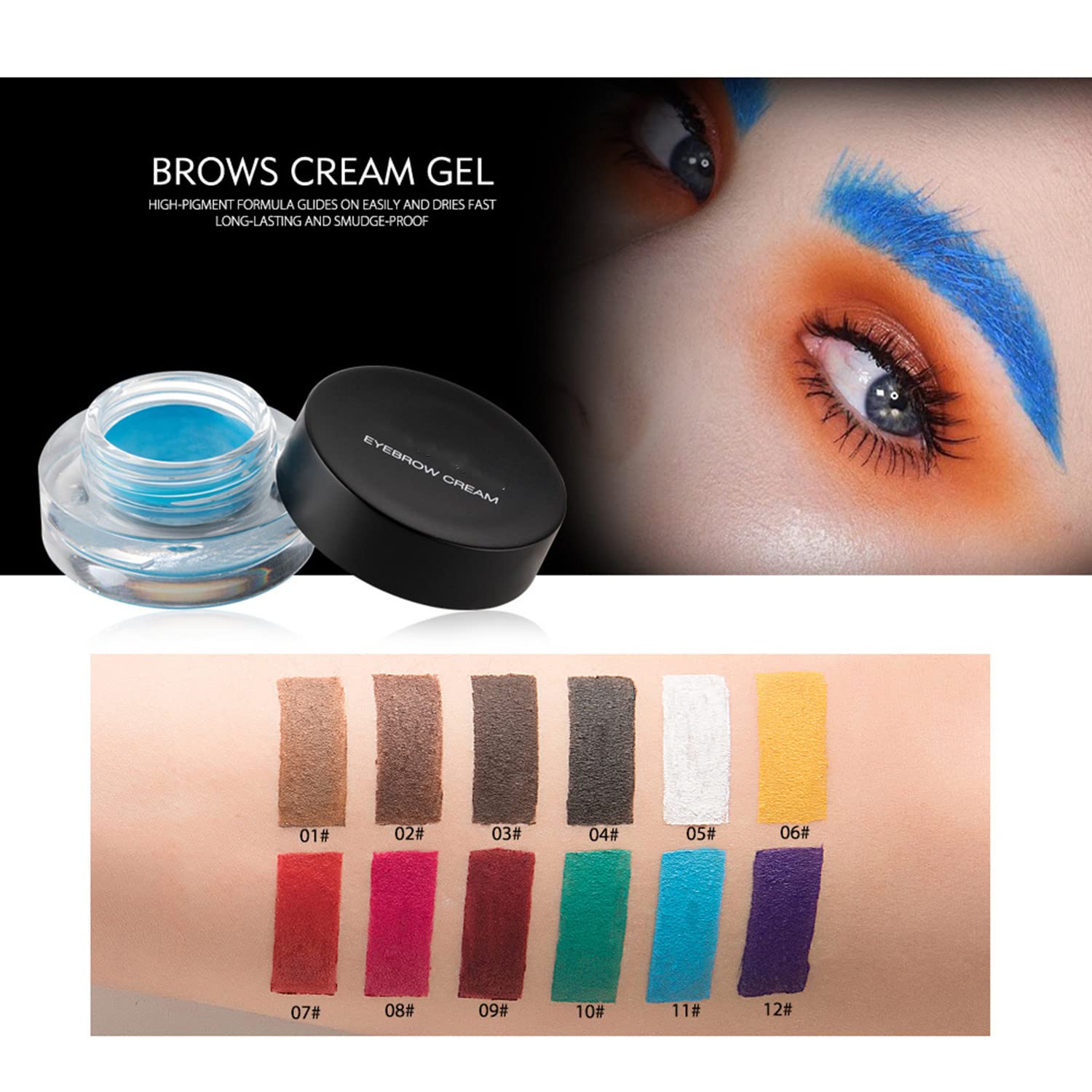 Crema de cejas de 12 colores, gel de pomada de cejas suave de larga duración, impermeable, delineador de ojos, maquillaje para cejas cosméticos con