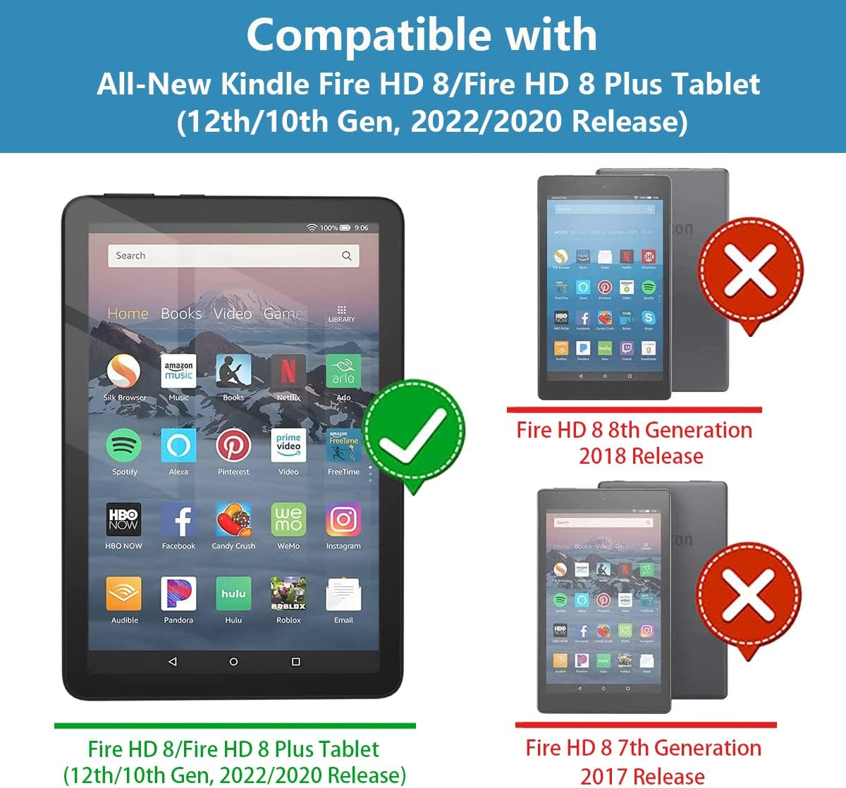 Funda para tableta Tienda Kindle Fire HD 8 y Fire HD 8 Plus (1210 generación, versión 20222020)  Funda de piel sintética de alta calidad con