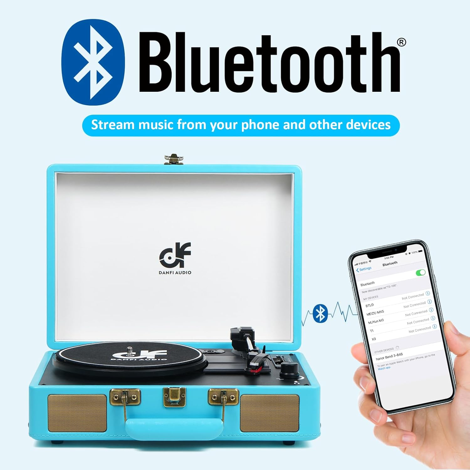 Tocadiscos portátil de maleta con Bluetooth vintage con altavoces integrados, tocadiscos de 3 velocidades con grabación de audio de vinilo USB,