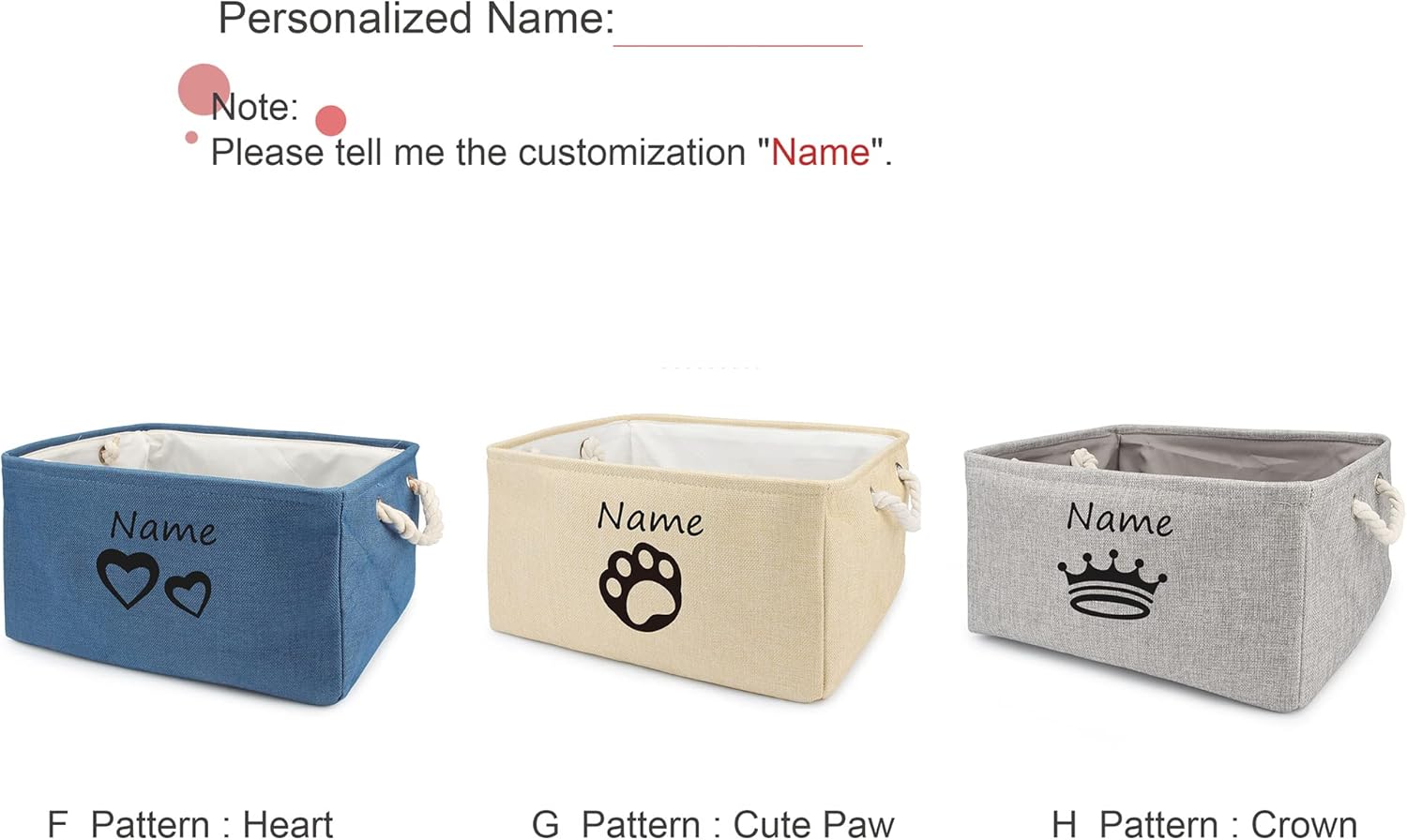 gors Cesta plegable de almacenamiento personalizada para juguetes para perros y gatos, caja plegable con nombre personalizado, contenedores para