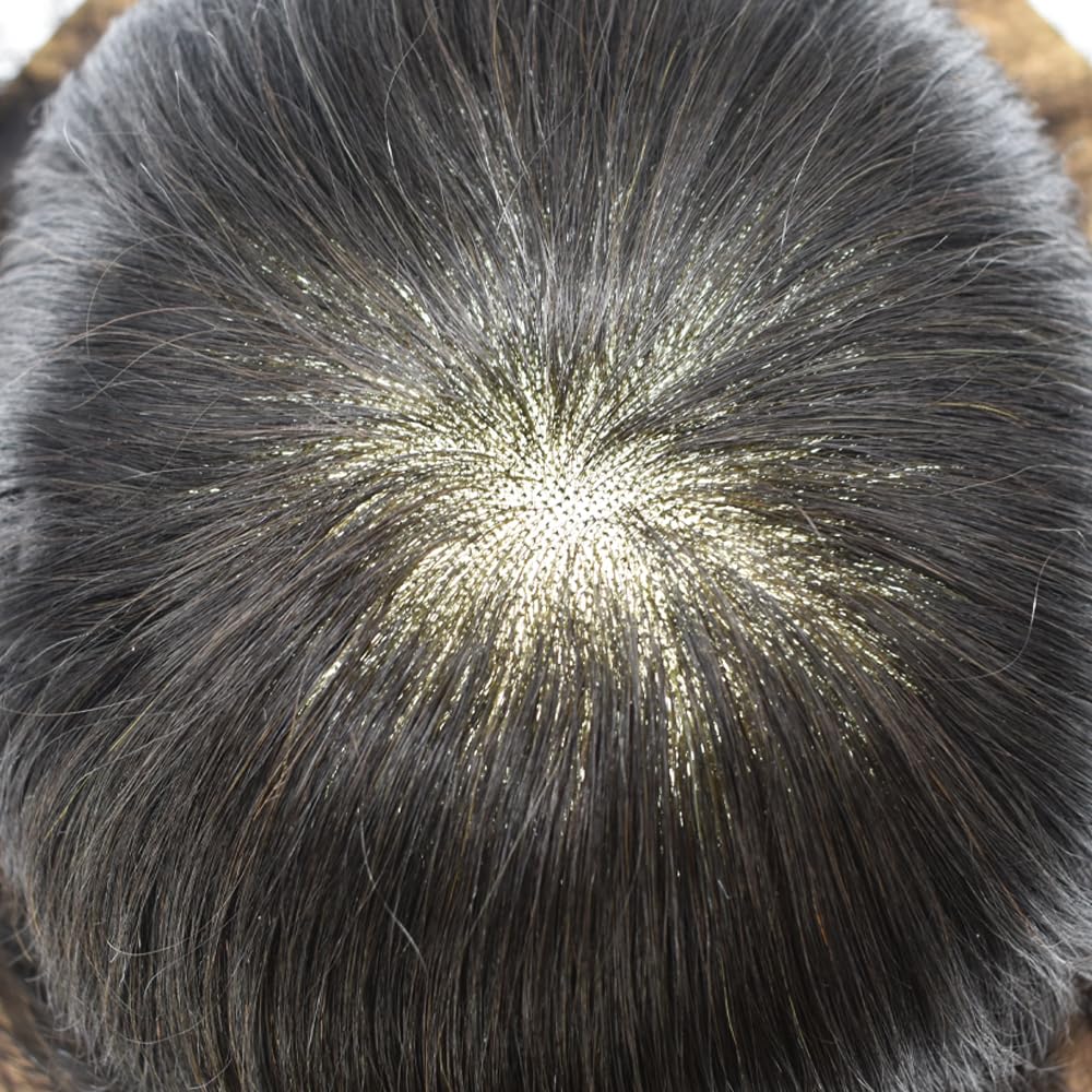 RESHE Sistema de cabello humano tipo tupé para hombre, sistema de piezas de cabello natural, línea capilar negra, pieza de pelo para hombre,
