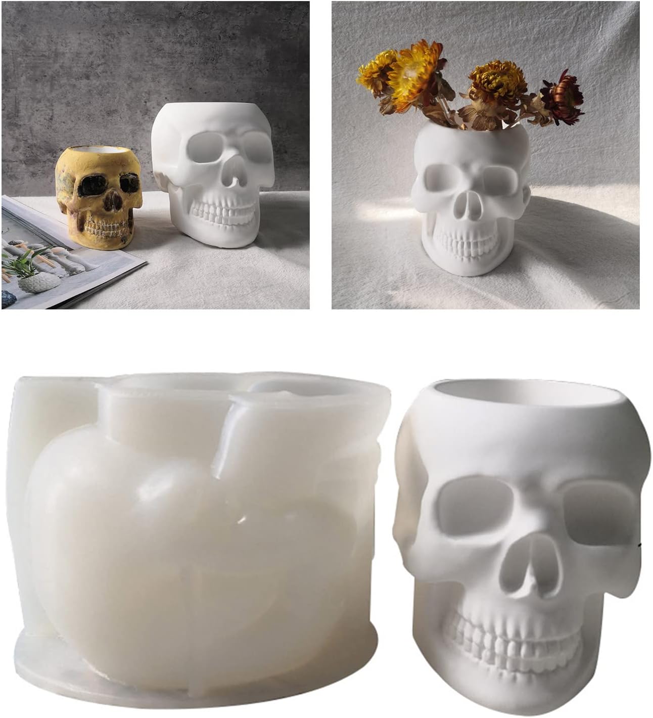Molde de maceta de hormigón con forma de calavera para bolígrafo, molde de cemento, molde de silicona, maceta suculenta, molde para jarrón de