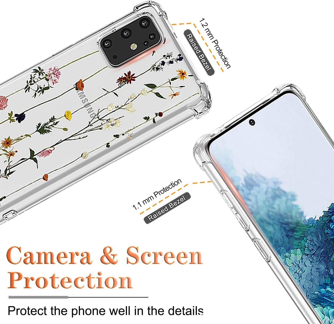 Funda de teléfono para Galaxy S20 5G, Samsung S20 SM-G981U, funda transparente con patrones de jardín de flores, funda protectora para Samsung