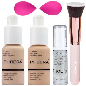 PHOERA – Base de maquillaje de cobertura completa, base PHOERA, juego de maquillaje PHOERA, brochas de maquillaje Kabuki de parte superior plana, PHOERA – Base de maquillaje de cobertura completa, base PHOERA, juego de maquillaje PHOERA, brochas de maquillaje Kabuki de parte superior plana,