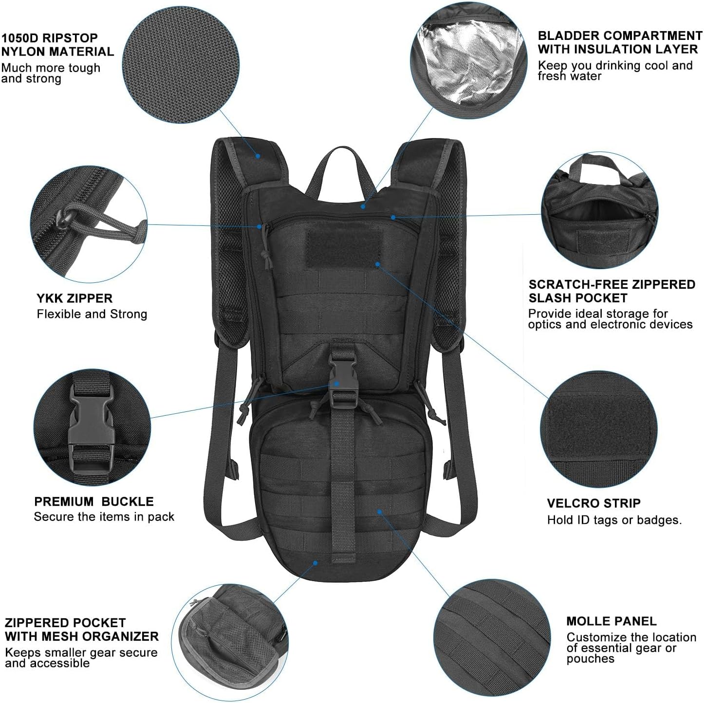 Unigear Mochila táctica de hidratación 1050D con bolsa de agua de 3 L, paquete de aislamiento térmico que mantiene el líquido fresco hasta 4 horas