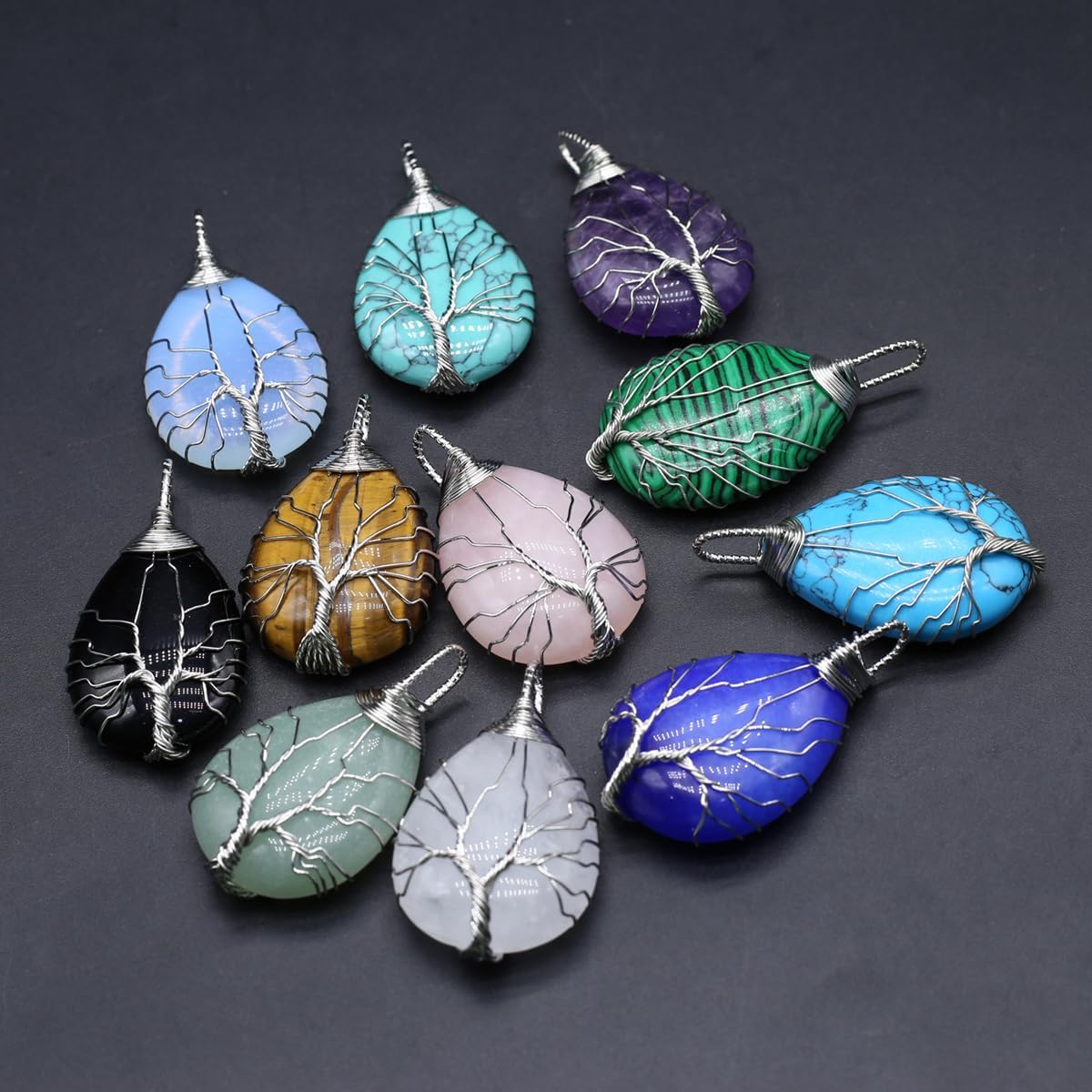 4 colgantes de piedra natural con forma de gota de agua al azar, cristal curativo, ágata de árbol de la vida, dijes para hacer joyas, collares,