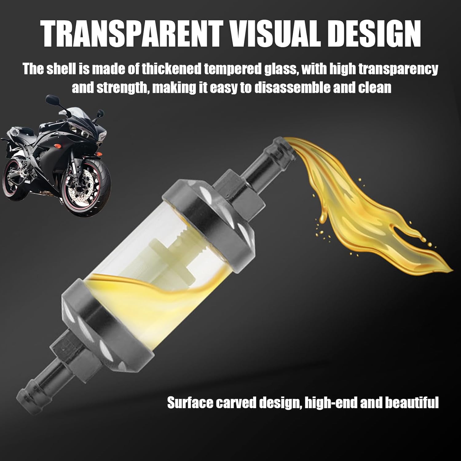 1 filtro de combustible automotriz, 1.1 x 3.62 pulgadas de aleación de vidrio templado con patrón de superficie de aceite, accesorios de