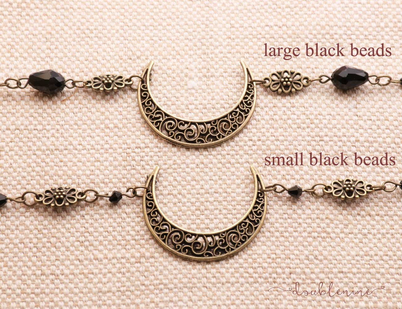 DoubleNine – Colgante de gota de luna creciente con borlas, cadena para la cabeza, cuentas negras, diadema retro de piedra natural, accesorios para