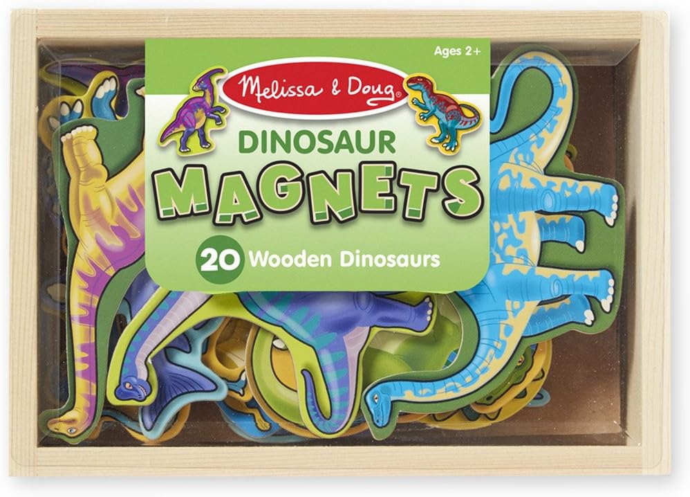 Melissa & Doug Dinosaur juego de imanes de madera + 1 paquete de minibloc para rascar (#00476)