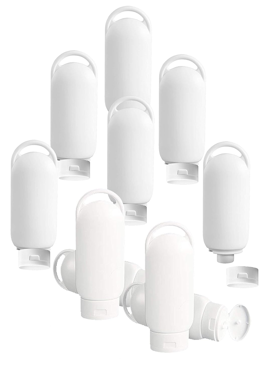 Grand Parfums 10 botellas vacías de viaje exprimibles de 2 onzas para viajes con tapa abatible para artículos de tocador, botellas dispensadoras de