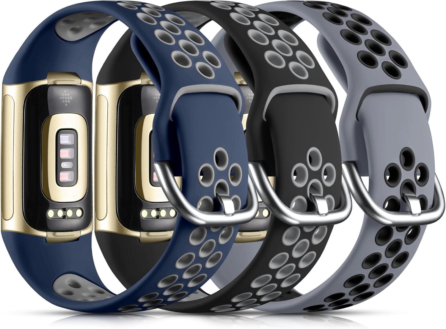 Maledan Correas de reloj deportivo de silicona de repuesto para Fitbit Charge 56, negroazulgris, grande
