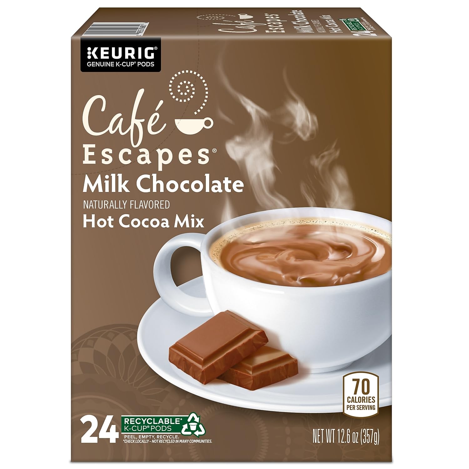 Café Escapes Cápsulas K-Cups de chocolate caliente oscuro para Keurig Brewers, 24 unidades, 24 unidades