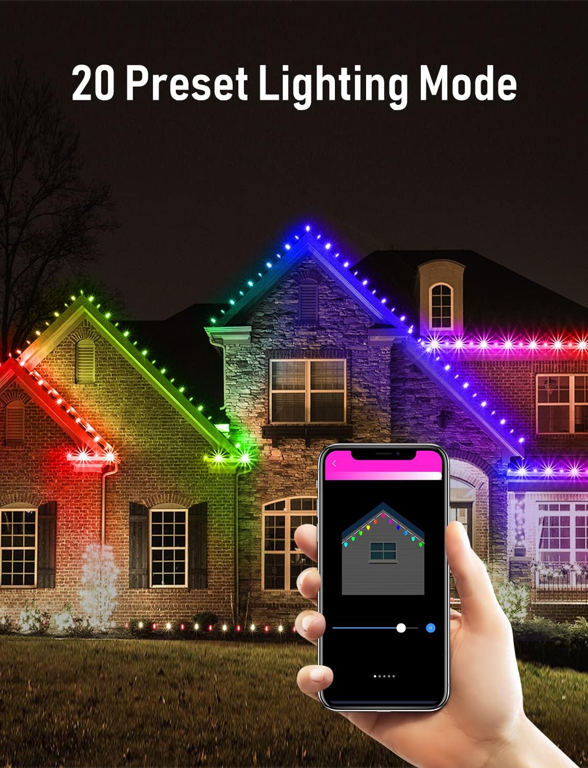 Luces de Navidad C9, pantalla personalizada, 32.8 pies, 50 LED, controlada por aplicación, cambio de color, control de grupo, luces al aire libre,
