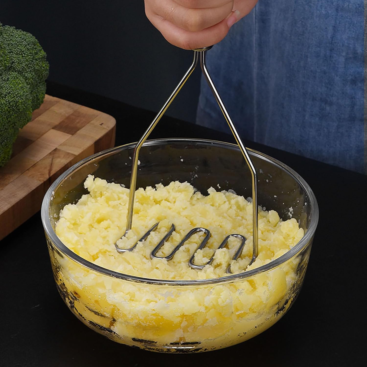 Paquete de 2 machacadores de patatas, de acero inoxidable, manual resistente, integrado, utensilios de cocina para patatas, aguacates, calabazas,