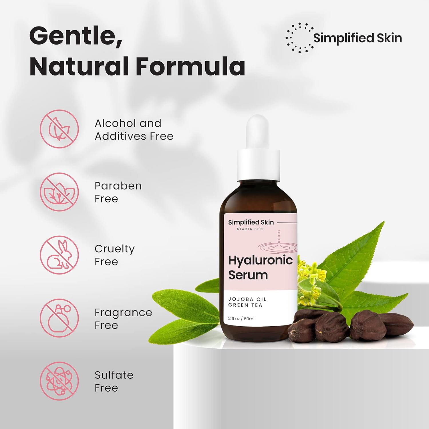 Suero de vitamina C de ácido hialurónico para la cara (2 onzas) con té verde para antienvejecimiento atemporal, alternativa de suero de retinol