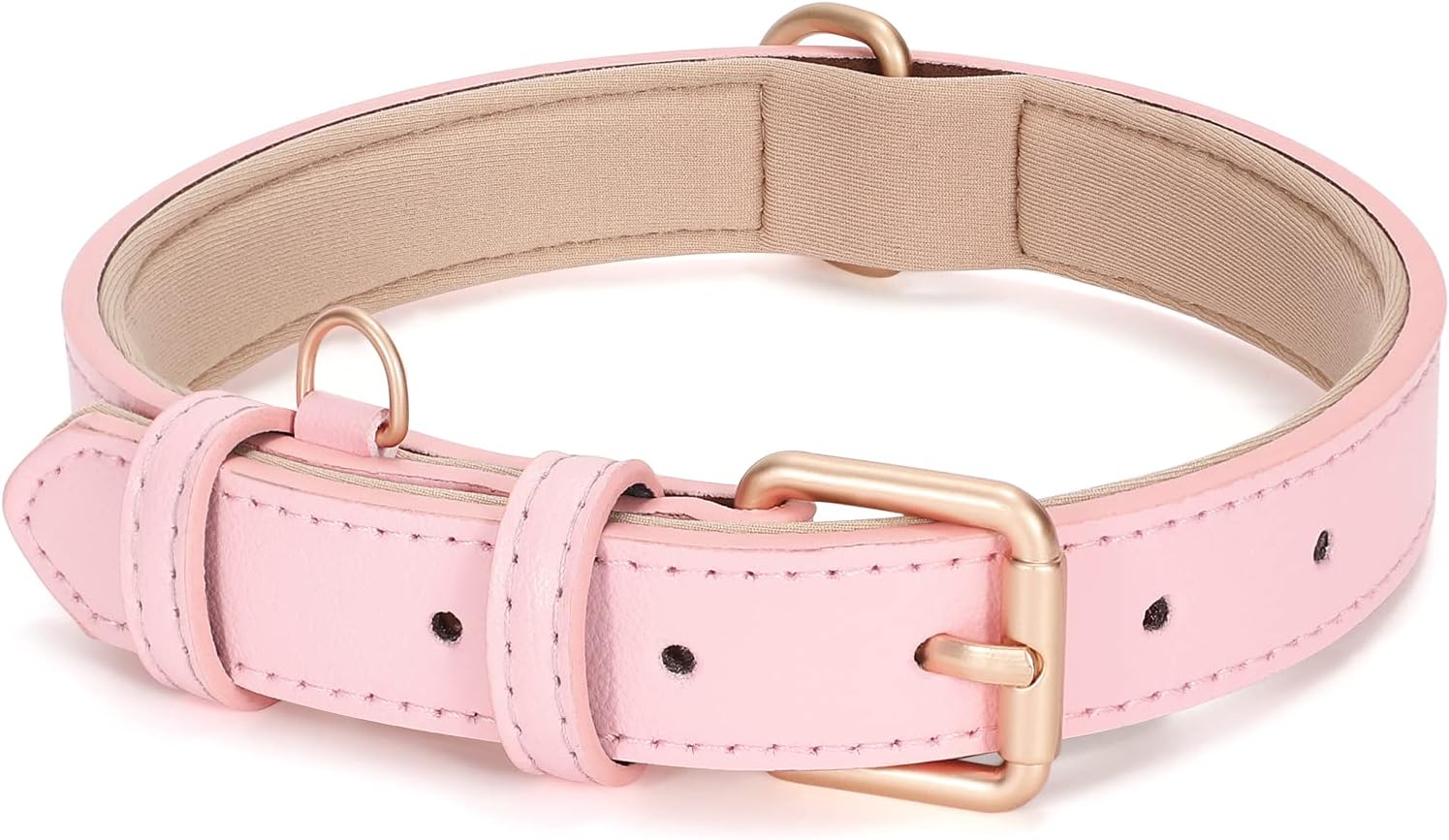 WHIPPY Collar de cuero para perro pequeño, mediano y grande, ajustable, suave, transpirable, acolchado, de cuero con hebilla de aleación, resistente