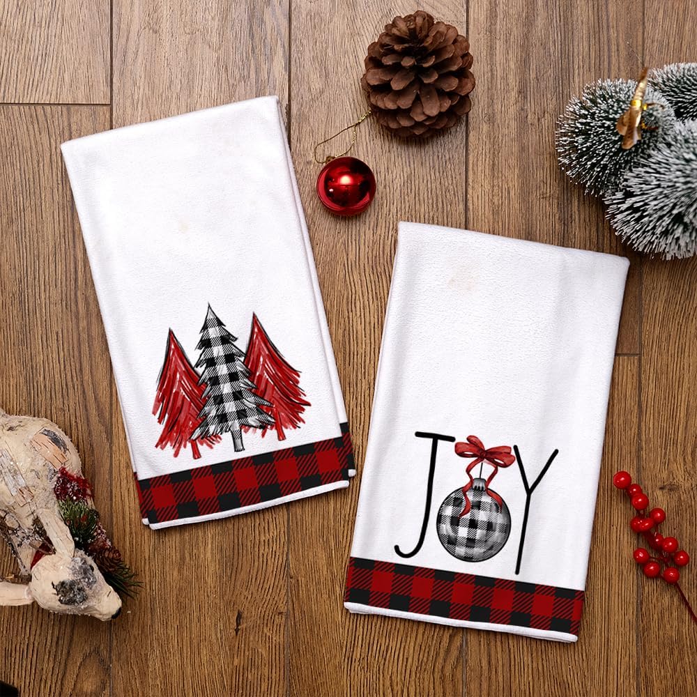 ARKENY AD134 – Juego de 2 paños de cocina de Navidad, diseño de búfalo rojo, árbol de Navidad, 18 x 26 pulgadas, decoración del hogar de granja