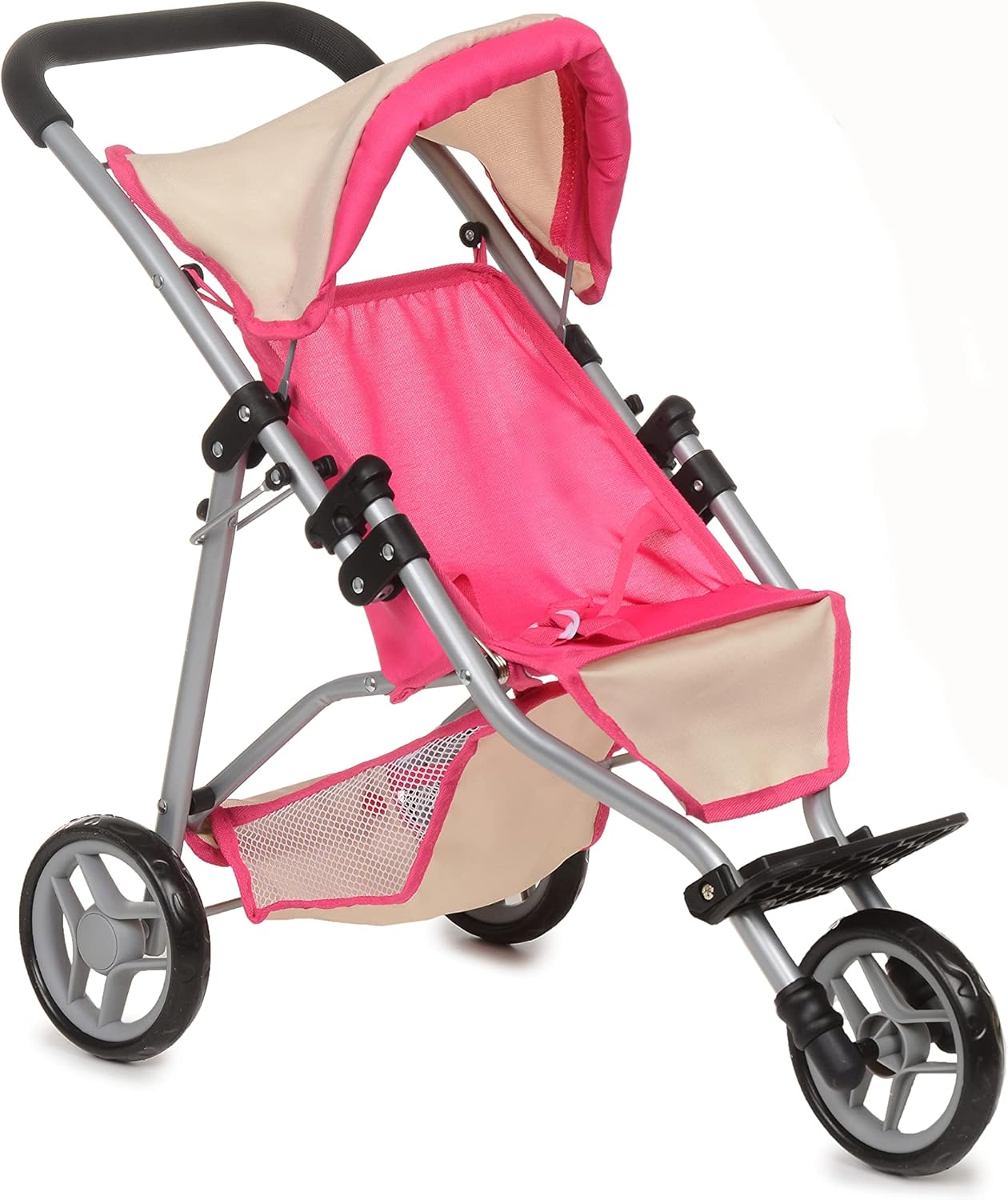 fash n kolor My First Doll – Cochecito deportivo con toldo ajustable y cesta de almacenamiento de juguetes, cochecito de bebé plegable fácil para