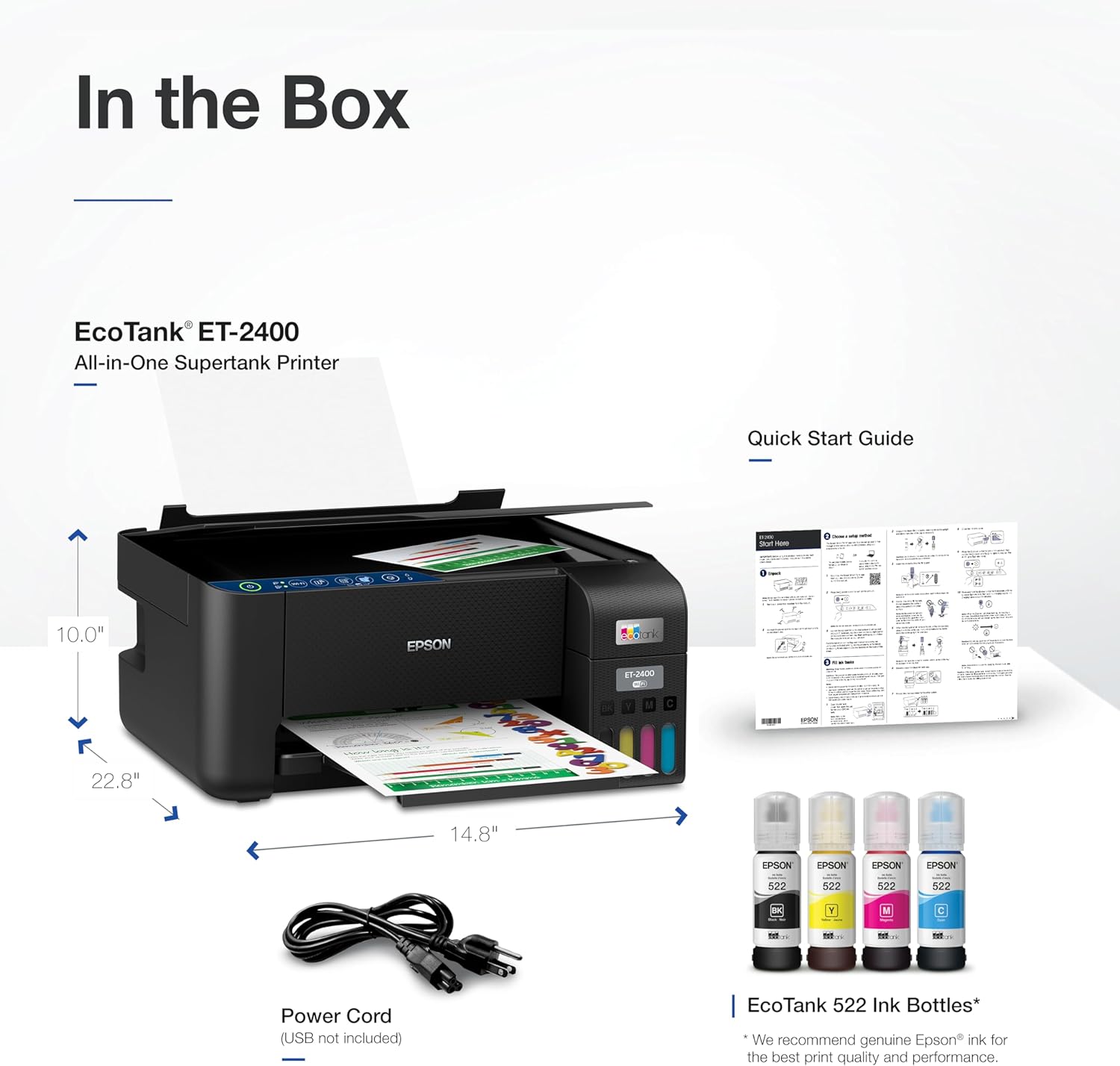 Epson EcoTank ET-2400 Impresora Supertank inalámbrica a color todo en uno sin cartuchos con escaneo y copia, impresión fácil y diaria para el hogar